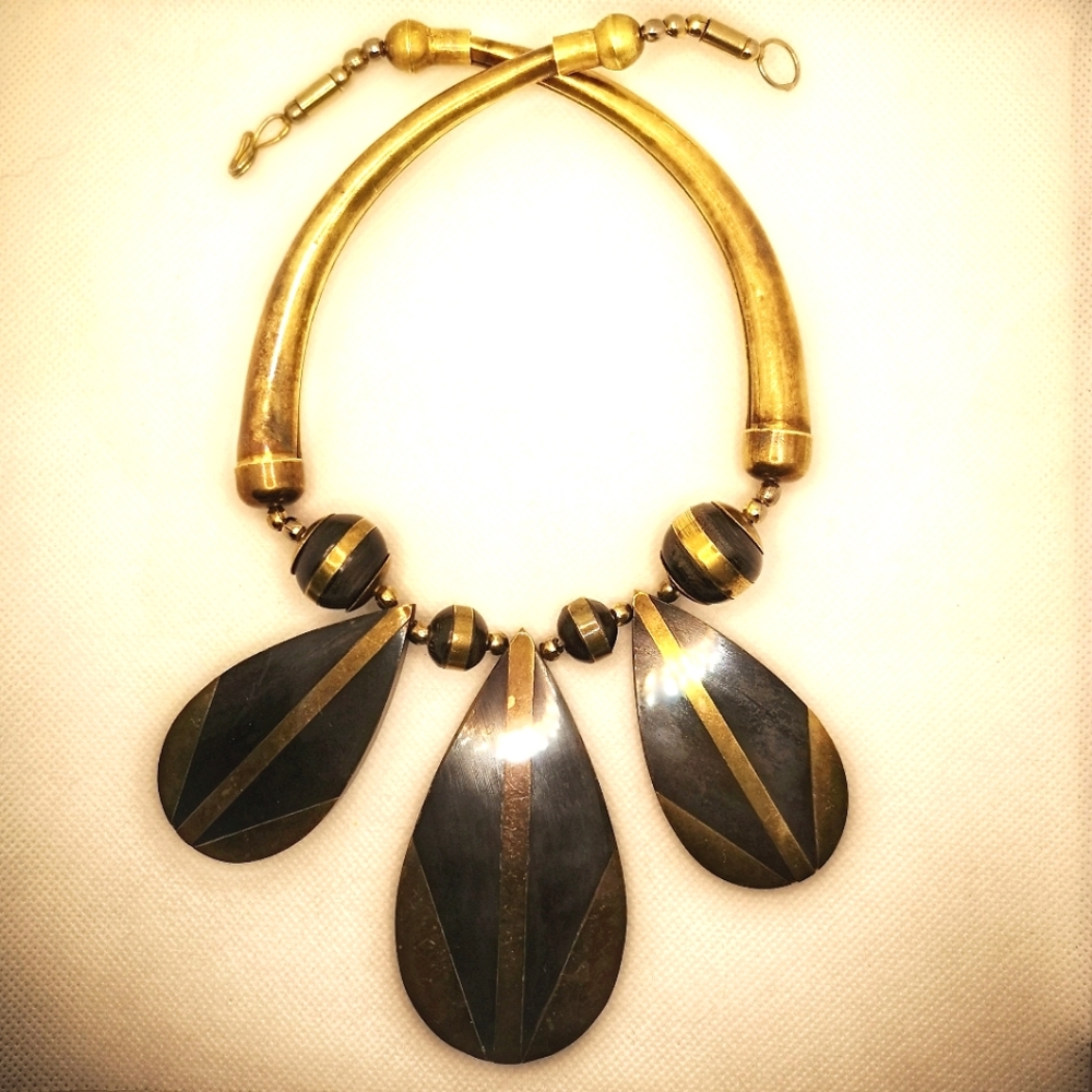 Vintage 1970's brass and bone tribal necklace